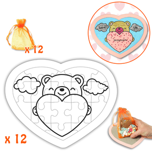 12 PUZZLES CŒURS CARTON IMPRIMES + 12 POCHONS