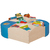 OS- ILOT LECTURE BOULEAU (2 POUFS BLEU QUART DE CERCLE + 2 BACS À LIVRES 4 CASES BAS)